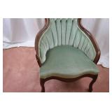 Pair of Victorian-Style Carved Wood Parlor Chairs, Green Upholstery