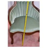 Pair of Victorian-Style Carved Wood Parlor Chairs, Green Upholstery
