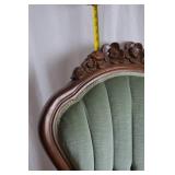Pair of Victorian-Style Carved Wood Parlor Chairs, Green Upholstery