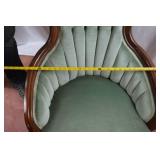 Pair of Victorian-Style Carved Wood Parlor Chairs, Green Upholstery