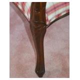 Antique Carved Wood Settee with Checked Upholstery, 45" Wide