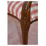 Antique Carved Wood Settee with Checked Upholstery, 45" Wide
