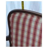 Antique Carved Wood Settee with Checked Upholstery, 45" Wide