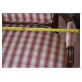 Antique Carved Wood Settee with Checked Upholstery, 45" Wide