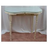 Cream Painted Kidney-Shaped Hall Table with Glass Top and Drawer