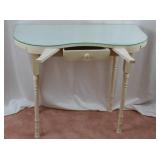 Cream Painted Kidney-Shaped Hall Table with Glass Top and Drawer