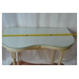 Cream Painted Kidney-Shaped Hall Table with Glass Top and Drawer
