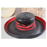 Vintage Floral and Straw Hats with Three Decorative Hat Boxes