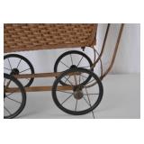 Antique Wicker Baby Carriage Pram with Metal Frame and Handle