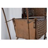 Antique Wicker Baby Carriage Pram with Metal Frame and Handle