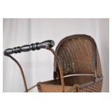 Antique Wicker Baby Carriage Pram with Metal Frame and Handle