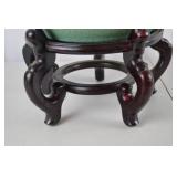 Large Green Crackle Glaze Planter with Wood Stand, 17in x 18in
