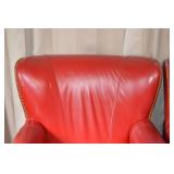 Pair of Red Leather Club Chairs with Brass Nailhead Trim