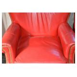 Pair of Red Leather Club Chairs with Brass Nailhead Trim