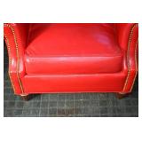 Pair of Red Leather Club Chairs with Brass Nailhead Trim