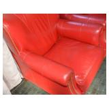 Pair of Red Leather Club Chairs with Brass Nailhead Trim