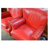 Pair of Red Leather Club Chairs with Brass Nailhead Trim