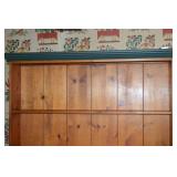 Farmhouse Style Pine Kitchen Hutch with Green Accents, 78 in. Tall