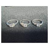 3 Stainless Steel Cubic Zirconia Rings Size 8