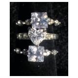 3 Stainless Steel Cubic Zirconia Rings Size 5