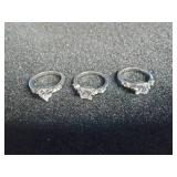 3 Stainless Steel Cubic Zirconia Rings Size 5