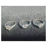 3 Stainless Steel Cubic Zirconia Rings Size 8.5