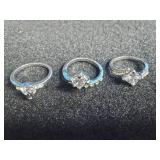 3 Stainless Steel Cubic Zirconia Rings Size 7