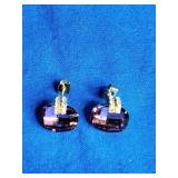 X & O Gold Plated Cushion Cut Earring with Antique Pink Stones