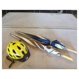 2 Umbrellas and Bicycle Helmet