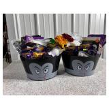 Lot of 2 Halloween Bowls Filled w/Halloween Items (Carving Kits, Tools, Decor)