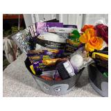Lot of 2 Halloween Bowls Filled w/Halloween Items (Carving Kits, Tools, Decor)