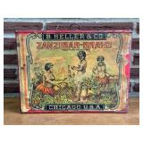 SR - Antique 1924 B. Heller & Co. Zanzibar-Brand Tin Store Bin