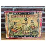 SR - Antique 1924 B. Heller & Co. Zanzibar-Brand Tin Store Bin