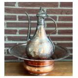 SR - Vintage Turkish Copper Pitcher and Basin Set