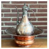SR - Vintage Turkish Copper Pitcher and Basin Set