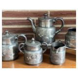 SR - Adelphi Silverplate Vintage 5-Piece Tea Set with Engraved Cherry Motif