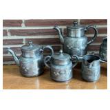 SR - Adelphi Silverplate Vintage 5-Piece Tea Set with Engraved Cherry Motif