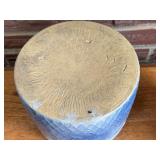 SR - Pottery Set: Blue Glazed Crock, Leaf Motif Pitcher, and Signed Mug