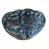SR - Vintage Heart-Shaped Metal Jewelry Casket with Floral Design