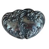 SR - Vintage Heart-Shaped Metal Jewelry Casket with Floral Design