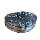 SR - Vintage Heart-Shaped Metal Jewelry Casket with Floral Design