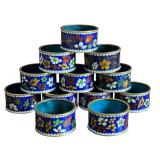 K - Set of 12 Vintage Cloisonné Enamel Floral Napkin Rings