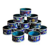 K - Set of 12 Vintage Cloisonné Enamel Floral Napkin Rings