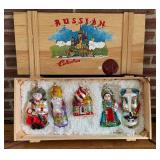 K - Polonaise Russian Collection Hand-Blown Glass Ornaments in Wood Box, Set of 5, Made in Poland