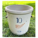 Vintage Red Wing 10 Gallon Stoneware Crock with Handles and Wing Logo