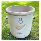 Vintage Red Wing Union Stoneware 8 Gallon Crock with Handles and Wing Logo
