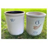 Pair of Vintage 6 Gallon Stoneware Crocks Red Wing and Crown Mark