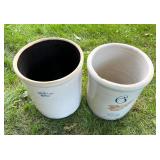 Pair of Vintage 6 Gallon Stoneware Crocks Red Wing and Crown Mark