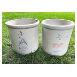 Pair of Vintage Red Wing 4 Gallon Stoneware Crocks with Wing and Leaf Motifs