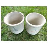 Pair of Vintage Red Wing 4 Gallon Stoneware Crocks with Wing and Leaf Motifs